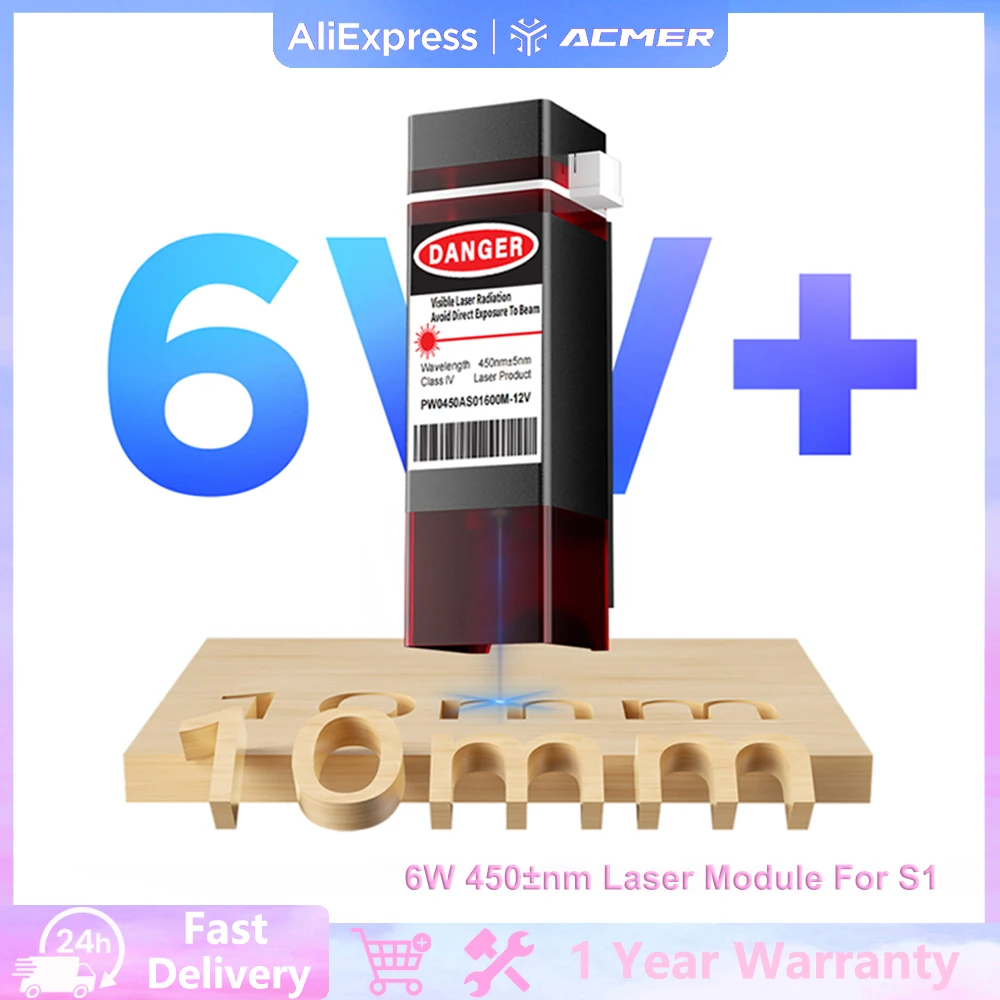 ACMER S1 6W 450 nm Laser Head For Mini Engraving Machine Laser Cutting Wood Acrylic Upgrade Blue Light Laser Output Module