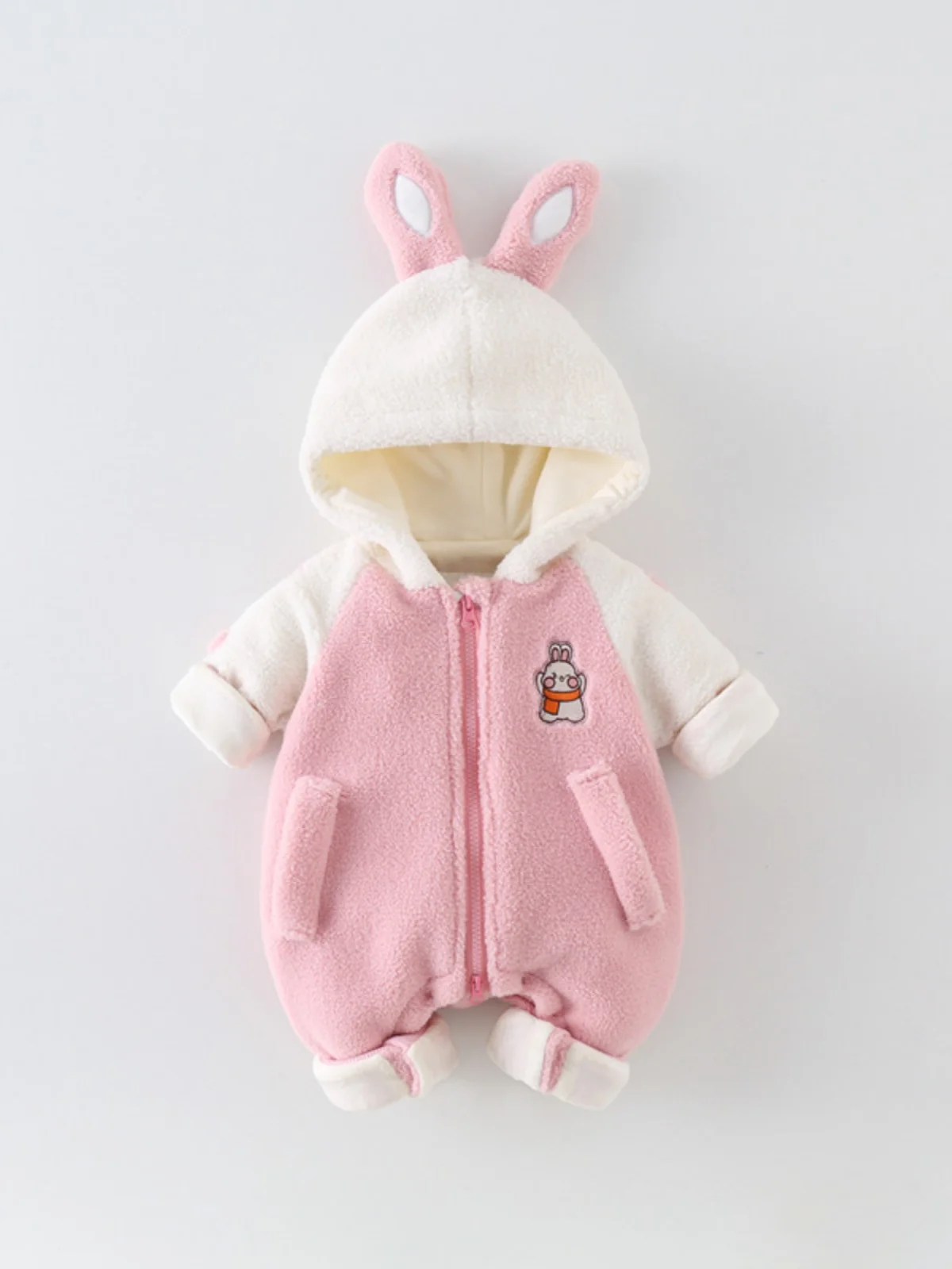 

Очаровательный мультяшный комбинезон с капюшоном на флисовой подкладке, с длинными рукавами, очень теплый, для новорожденных, на осень-зиму