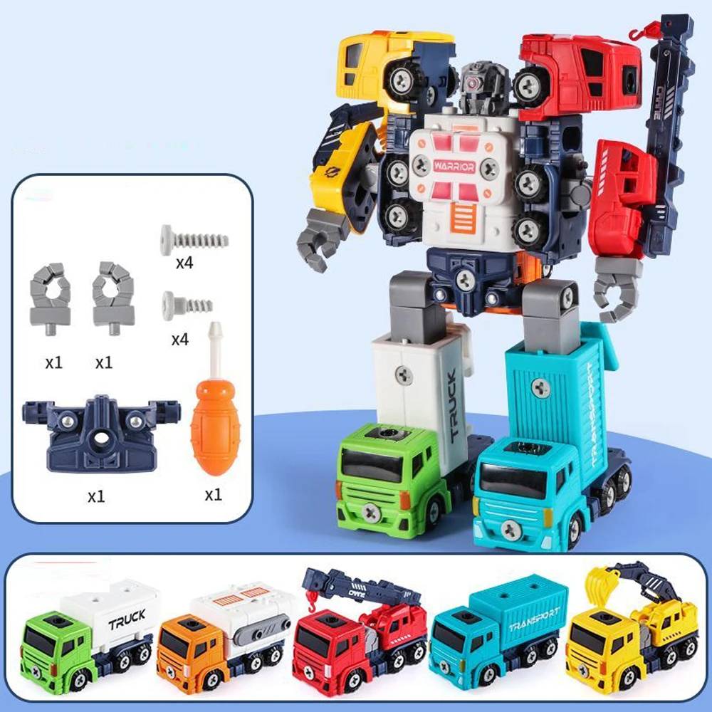 DIY Construction Truck Toys Take Apart Trucks Robot Vehicle Fire Engine Toy Screw Build Car Robot Toy for Boy Kids Building Gift