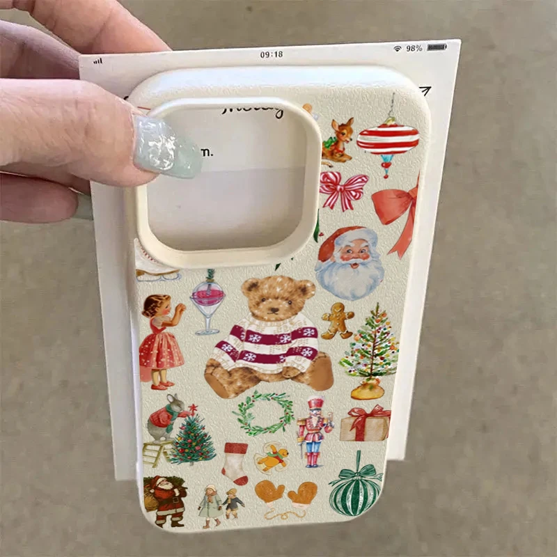 الكرتون الدب عيد الميلاد Lichee الجلود نمط جراب هاتف ل ممن لهم Realme 15 P3X 14 13 12 11 9i C75 C63 C55 C35 برو زائد 4G 5G