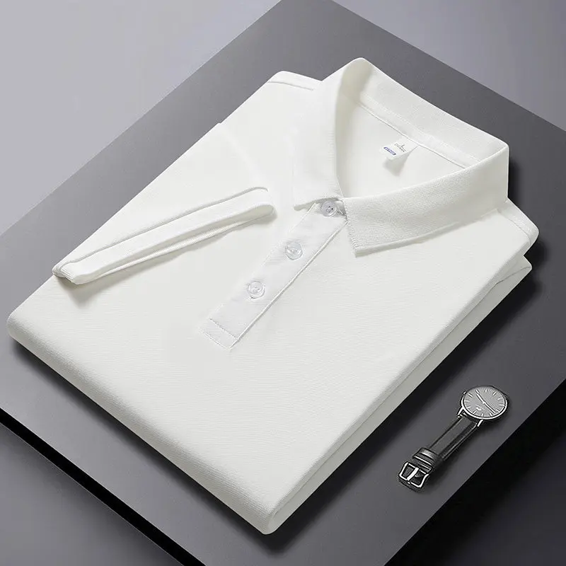 New Summer Men's Solid Color Short Sleeve Polos Casual Business Non-Marking Lapels Work Polos Daily Basic All Match Office Tops
