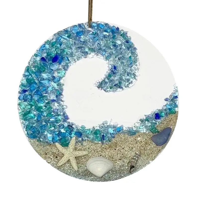 Sea Glass Suncatchers Ocean Crashing Beach Ornament Acrylic Home Decor Sun Catcher For Car Rearview Mirror Kid Room Front Door