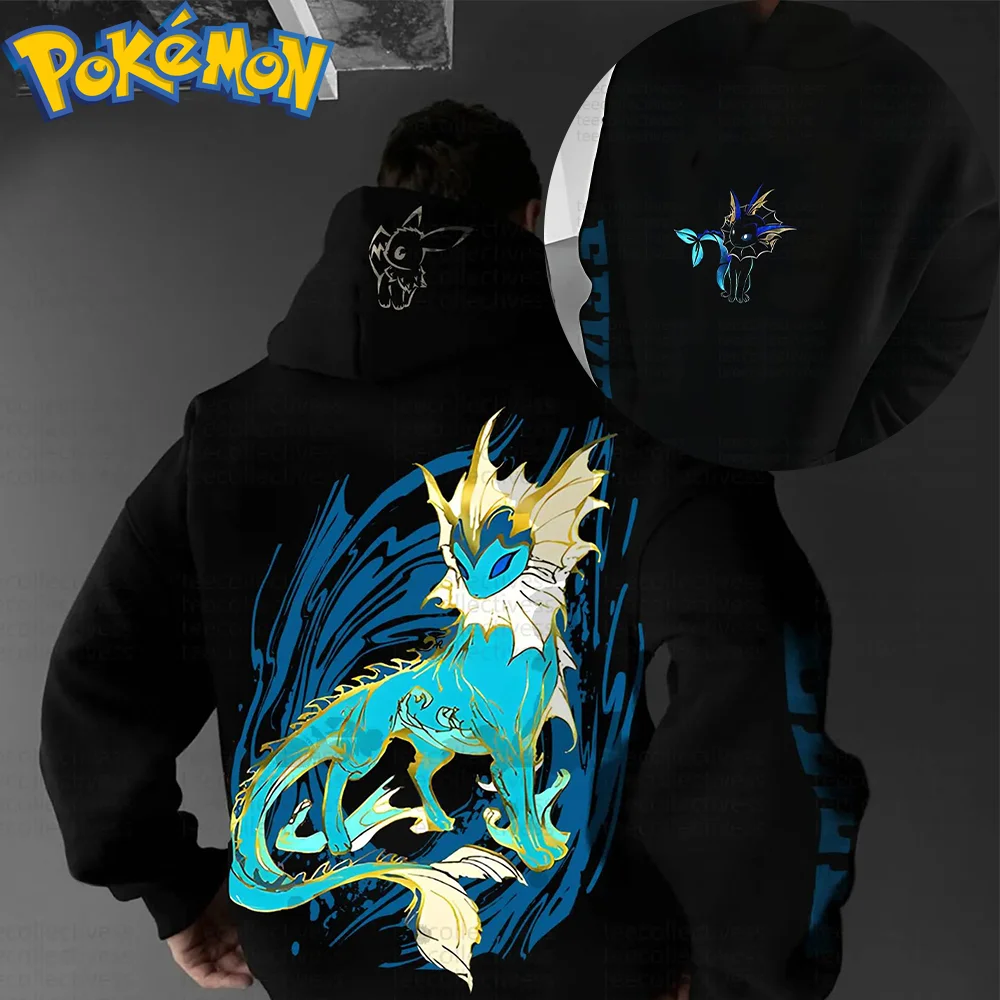 

Хлопковая толстовка с капюшоном в стиле Харадзюку в стиле аниме «Покемон», комплект брюк в стиле Харадзюку, черный принт с принтом сине-желтого цвета с эффектом брызг воды