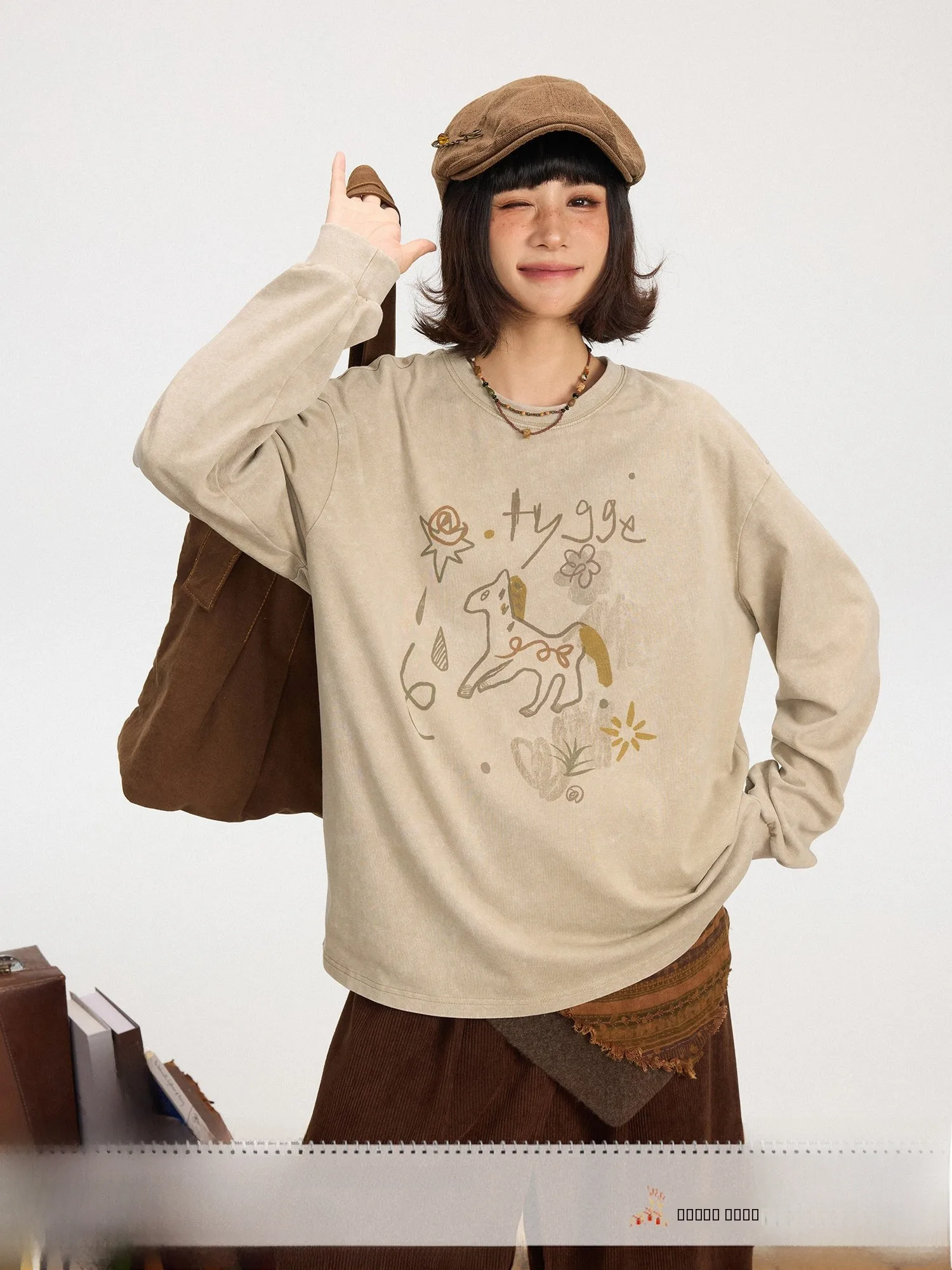 

ГОРЯЧАЯ вулканическая ретро повседневная оригинальная футболка из чистого хлопка Hand-dn Little Hygge round Ne Lazy Long Sve