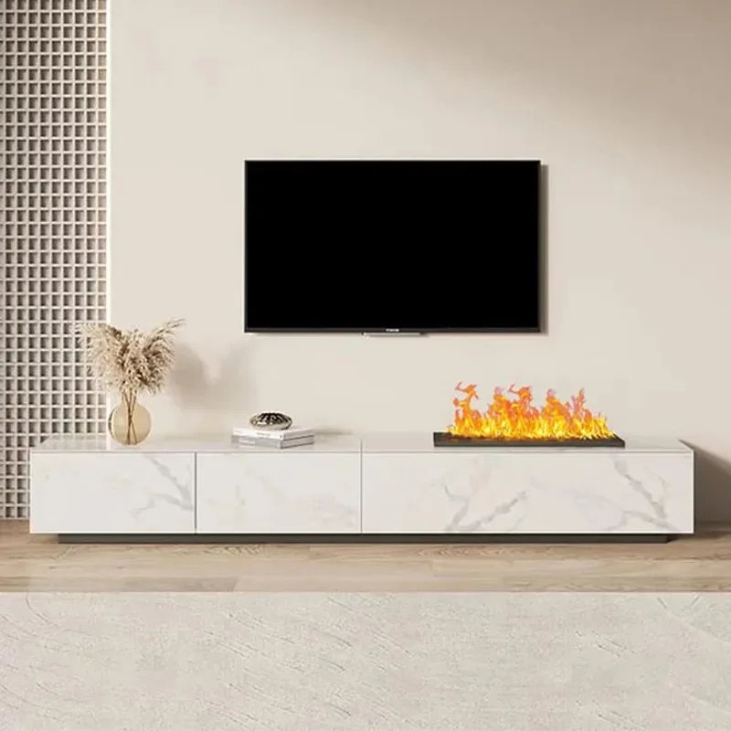 

#Rock Slab Solid Wood TV Cabinet Coffee Table Combination Light Luxury Modern Simple Flame Fireplace Bedroom Dining Storage