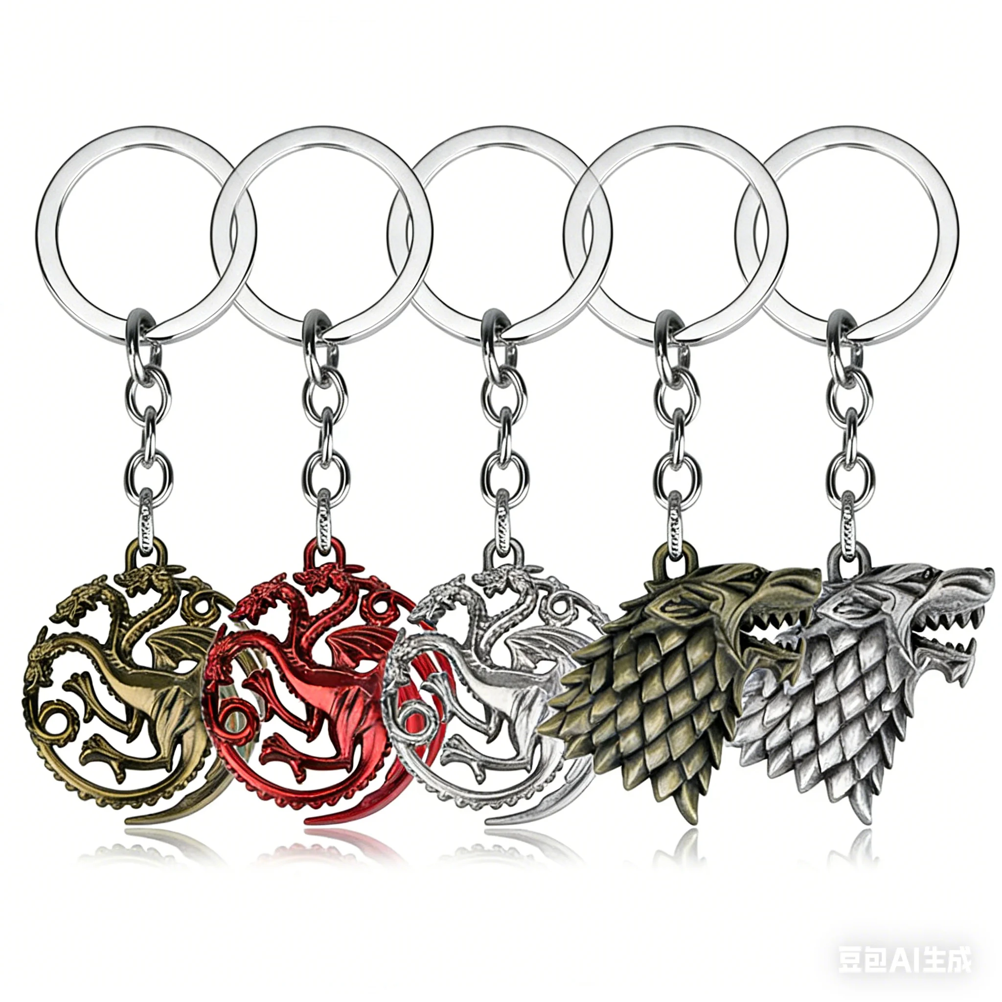 Llavero con Emblema de la Casa Targaryen, Cabeza de Lobo, Drogon, Rhaegal, Dragón de Sangre, Familia Stark, Colgante Hueco de Winterfell, Regalo, Adorno