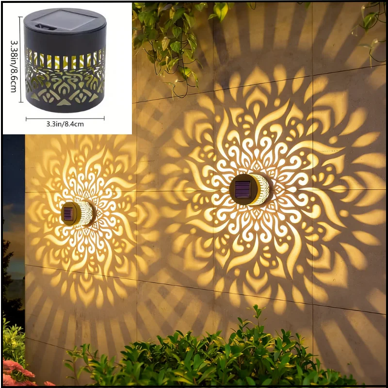 LED Solar Mandala Wandleuchte mit Durchbrochener Projektion, Gartenbeleuchtung für Außenbereich, Dekorative Landschaftsbeleuchtung für Garten, Rasen, Zaun und Veranda