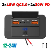 96W Dual PD Dual QC3.0 Type C USB Quick Charger 3.0 with Switch Fast Charging 4 Port Power Panel For Bus 12-24V Car Truck Marine