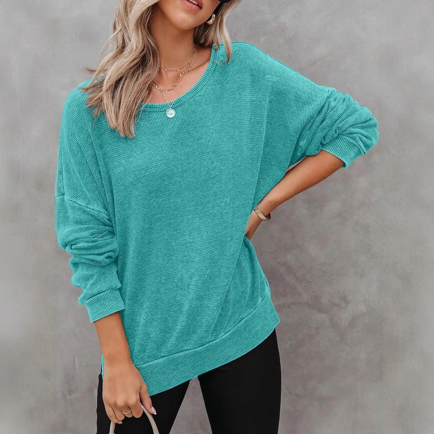 

Women Tops Ropa Mujer Spring Summer Fashion Solid Color Top T-shirt Women's Loose Versatile Waffle Pullover Sweatshirt Camisetas
