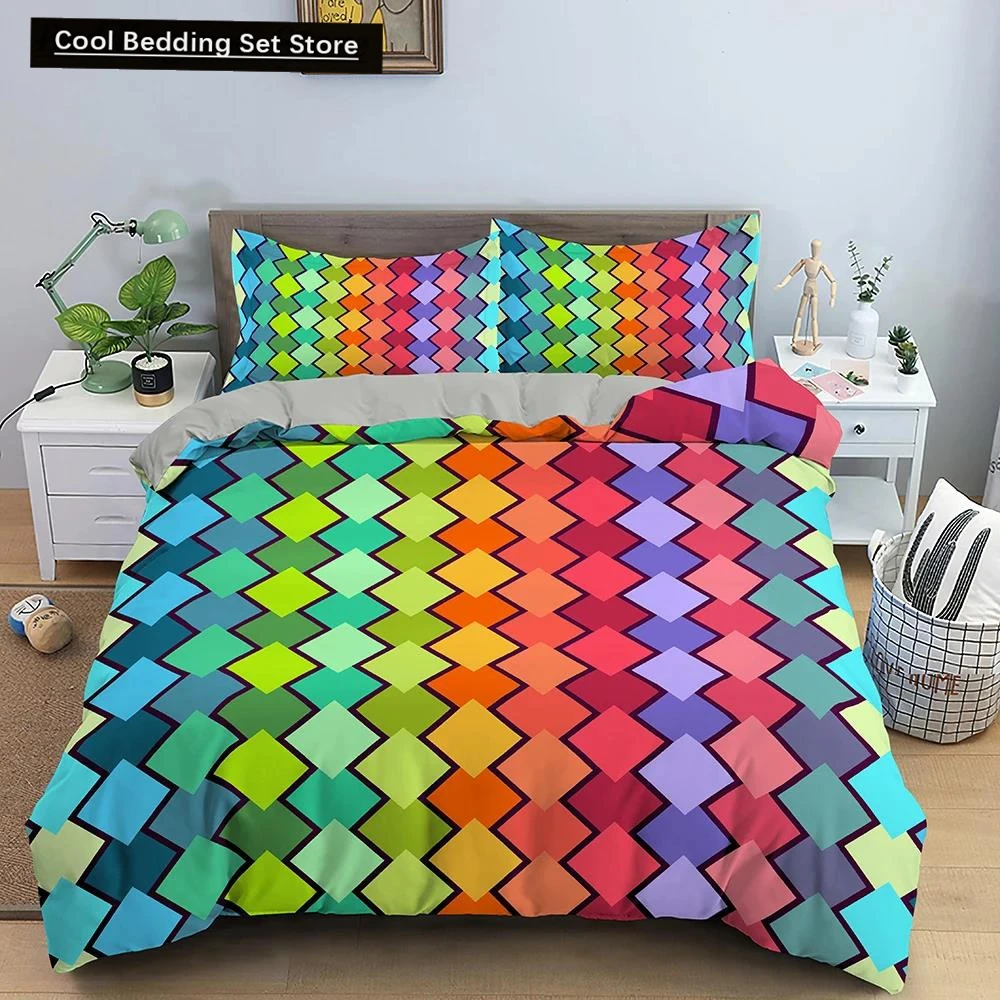 

Geometric Printed Bedding Set Colorful Stripe Duvet Cover For Kids Children Quilt Cover 2/3Pcs Microfiber Fabric Home Textile