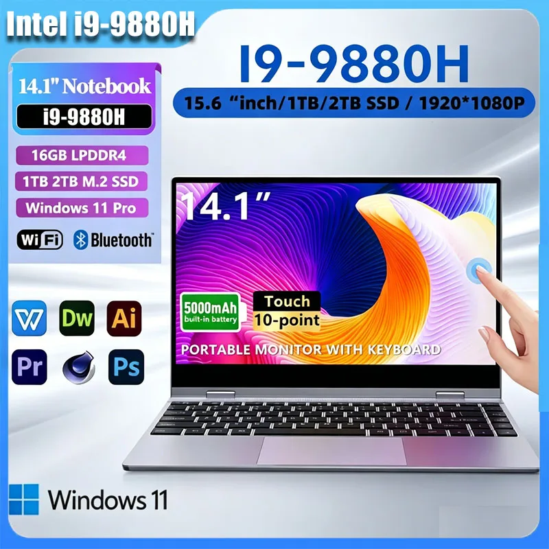 

14.1 Inch Ultra Thin Laptop 2026 New Win11 Intel Core i9-9880H DDR4 16GB 32GB RAM 2TB SSD Portable Office Business Notebook PC