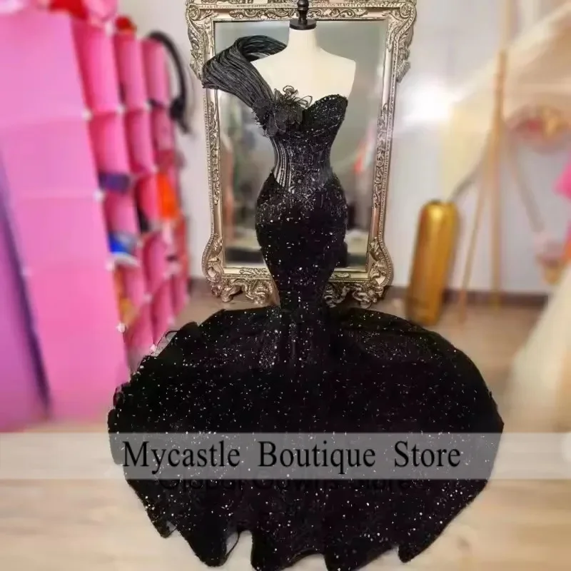 

Elegant Black Prom Dresses 2026 Luxury Sequin Beading Mermaid Party Dress Long Sweetheart African Evening Gowns Customized