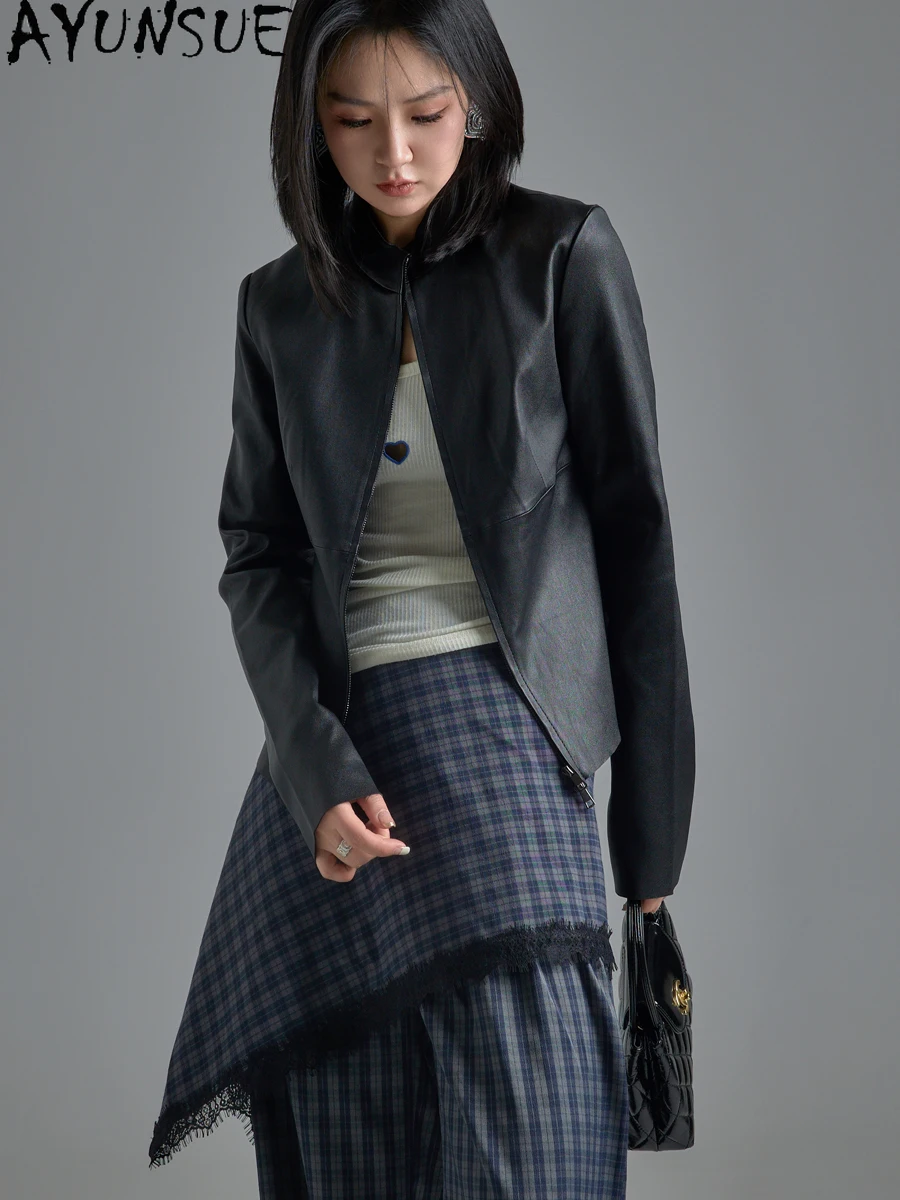 AYUNSUE Top Genuine Leather Jacket Women 2025 Real Sheepskin Womens Coat Stand Collar Autumn Clothes Slim Fit Jaqueta Feminina
