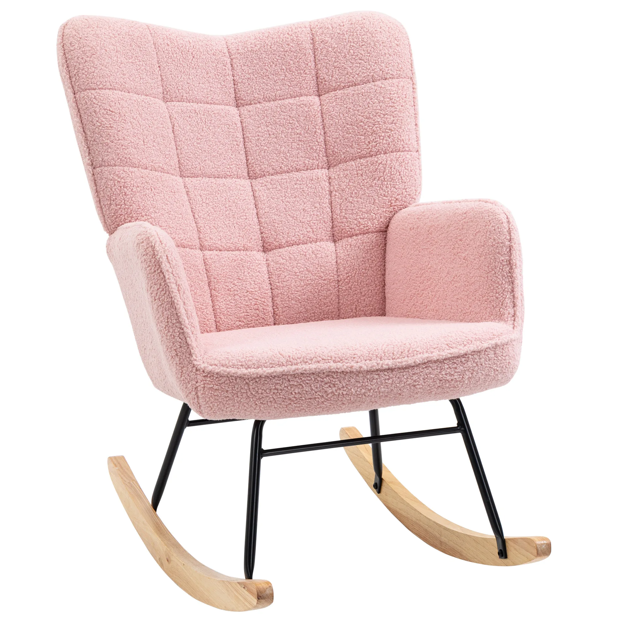 HOMCOM Silla Mecedora, Mecedora de Borreguito con Respaldo Alto, Patas de Madera de Haya, Reposabrazos, Estilo Moderno, Sillón de Lactancia, Carga 120 kg, para Dormitorio, Salón