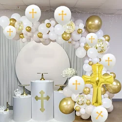135pcs God Bless Gold Cross Foil Balloon Party Decorations, Outdoor Decorations, Baptism Decorations, Church Prayer Decorations