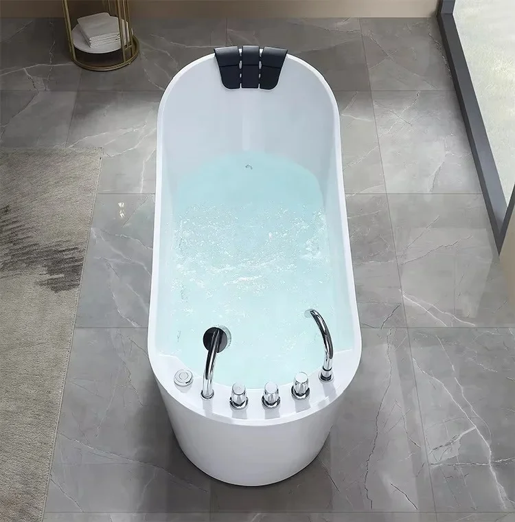 

Modern Bathroom Whirlpool Air Jet Bath Tub Free Standing Acrylic SPA Massage Bathtub With Shower Faucet White