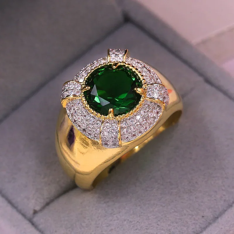 

Exquisitely 18KRGP Golden Plated Ring 1.28 Ct Green Russian Nano Stone Vintage Engagement Rings for Men Women Fashion Jewelry