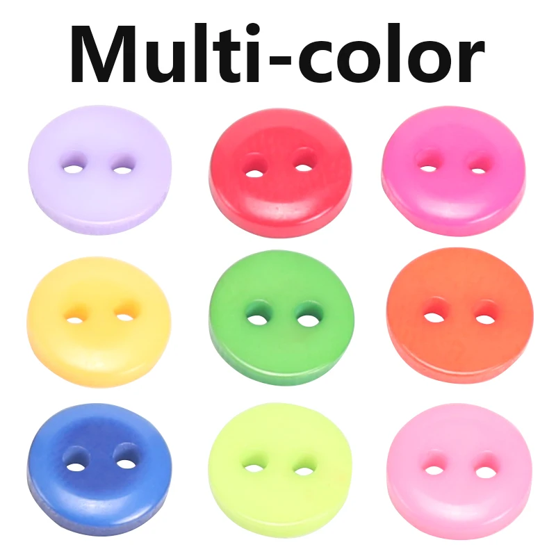 9/12mm 200 Pcs Round  Plastic Buttons Mixed Color, Crafts Sewing Manual Button Painting DIY Handmade Ornament Buttons, 2 Holes