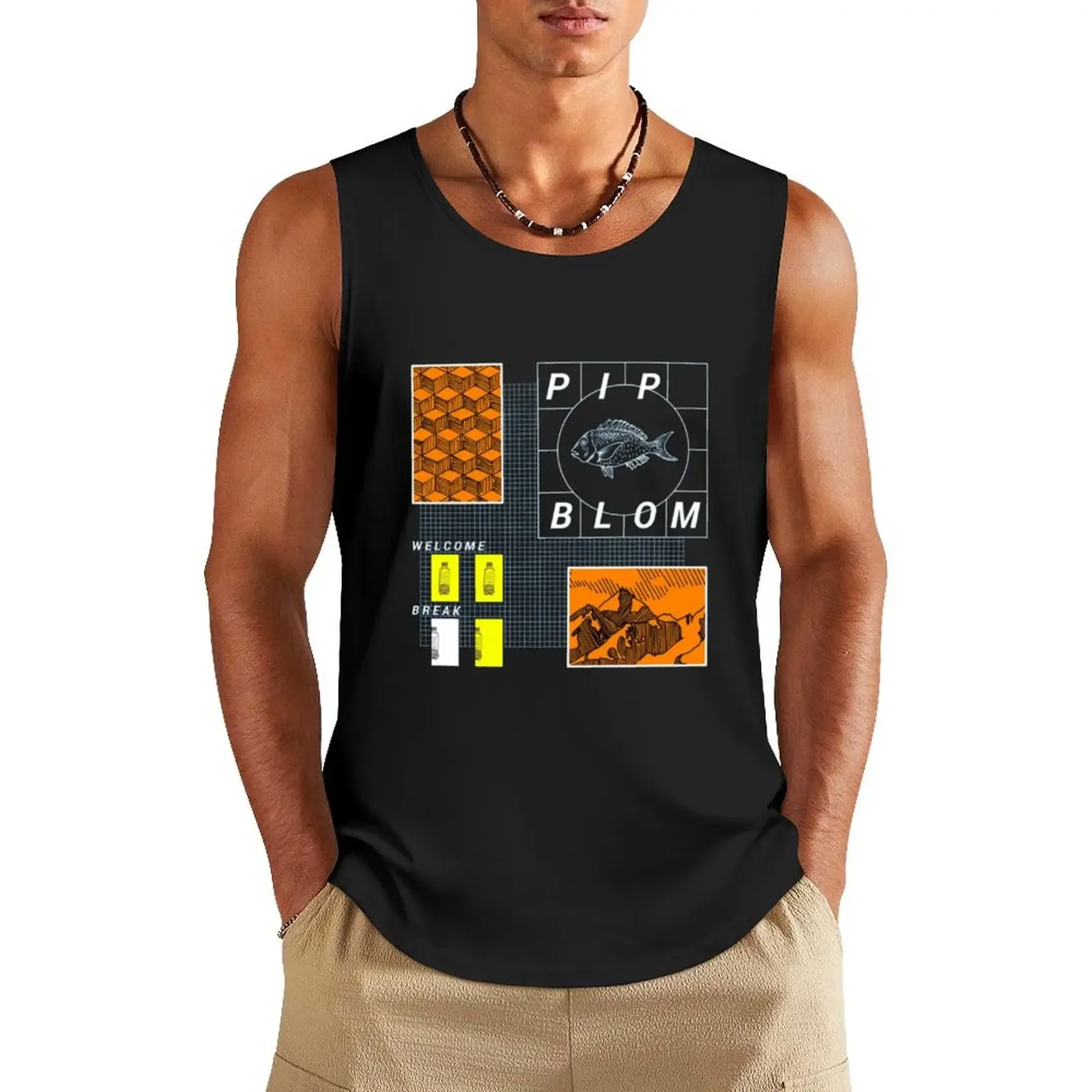 

Welcome Break - Pip BLOM Tank Top sleeveless tshirts for men Men's gym clothing gym shirt man