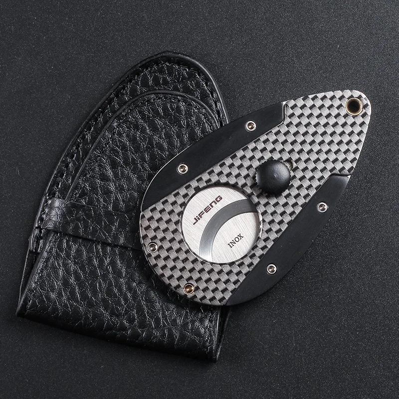 New 1set Metal Cigar Cutter With Leather Pouch Stainless Steel Cigar Punch Portable Travel Smoke Accessories cigar Knife