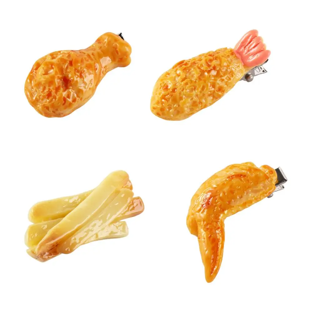 Creative Fried Chicken Simulated Food Hair Clip Geometry French Fries Fake Food Hairpin Bangs Clip Duckbill Clip Kids