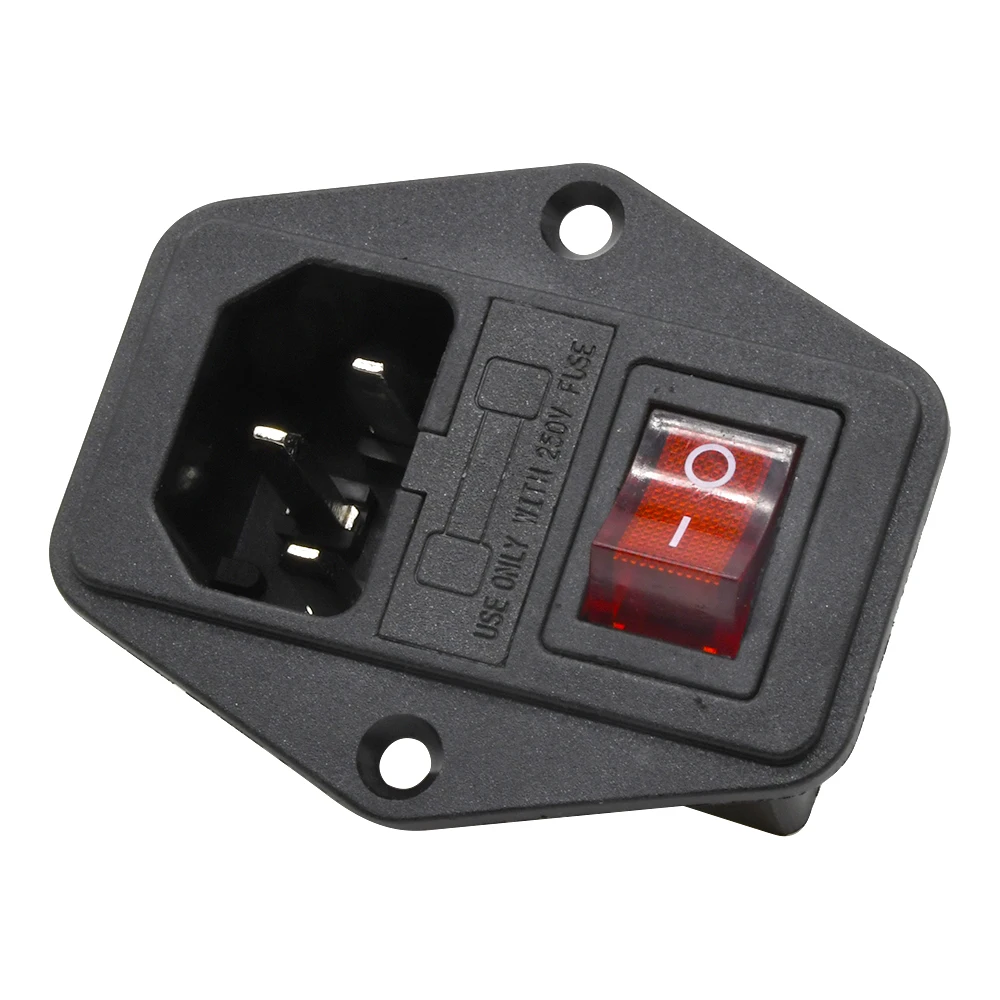 1Set AC 250V 10A Black Red 3-Pin Terminal Power Socket Inlet Module Plug Rocker Switch 3-Holes Male Power Socket + 5Pcs Cable