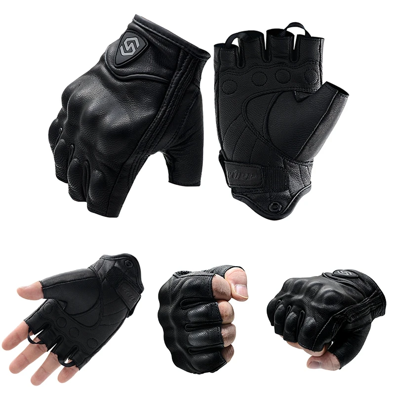 1 Pair Riding Gloves Leather Fingerless Gloves Half Finger Gloves For Motocross Riding Mountaineering Fitness