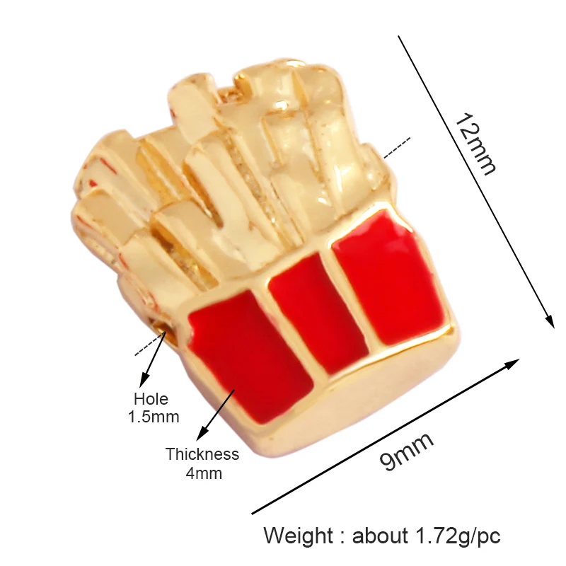 Bunte Emaille Kirsche Apfel Wassermelone Pilz Pommes Frites Perle, 18K vergoldet DIY Armband Halskette Zubehör Versorgung M72 – Detail 18