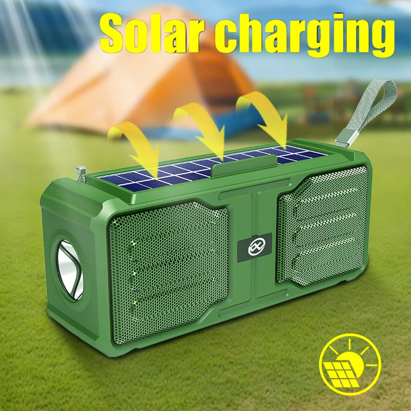 Outdoor Mirror Bluetooth Speaker Portable Solar Charging Bass Soudbar  Wireless TF Card USB Music Player Support FM Flashlight