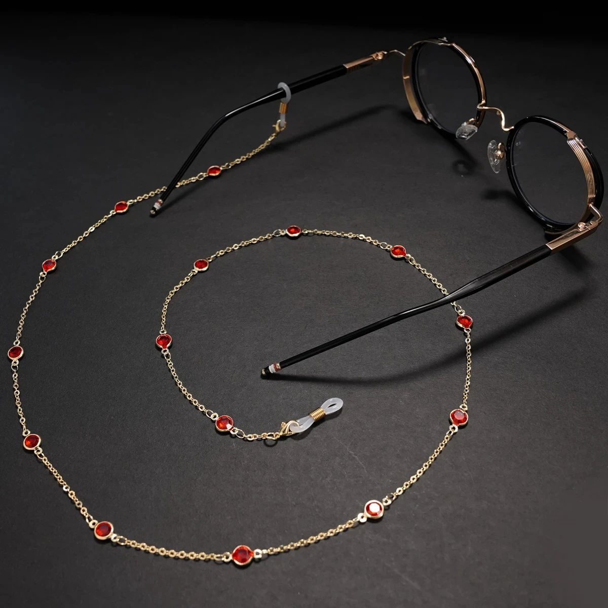 نظارات شمسية ماسية مائية سلسلة مظلة ، قناع معدني بسيط لؤلؤ جوهرة نظارات سحر ، نظارات بحبل أحمر ، حبل إطار ، موضة