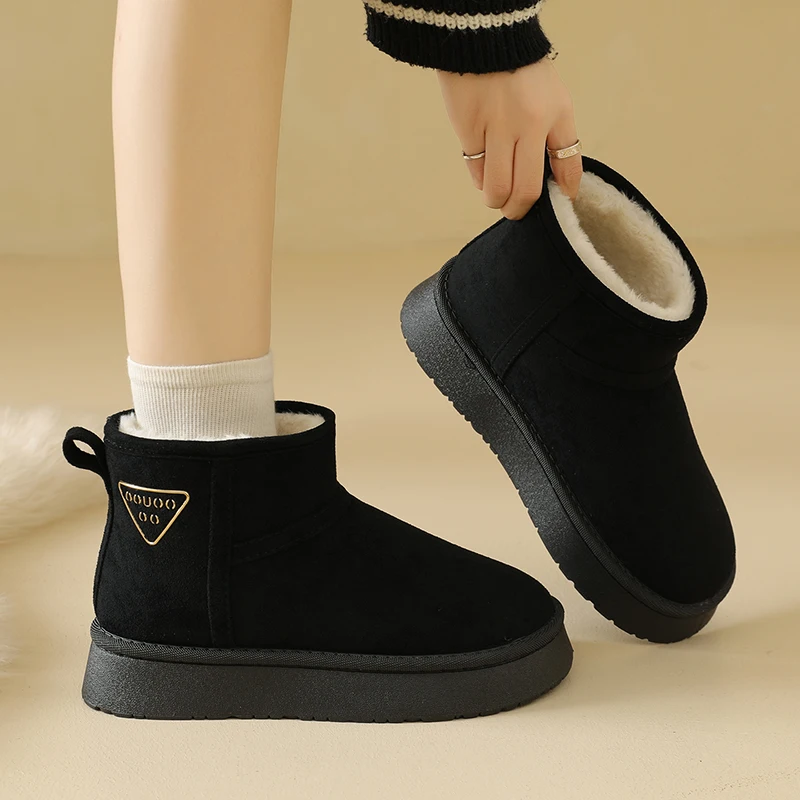 Women 2026 Trend Warm Thicken Plush Cotton Shoes Woman Slip On Non Slip Winter Ankle Boots Faux Suede Thick Bottom Snow Boots