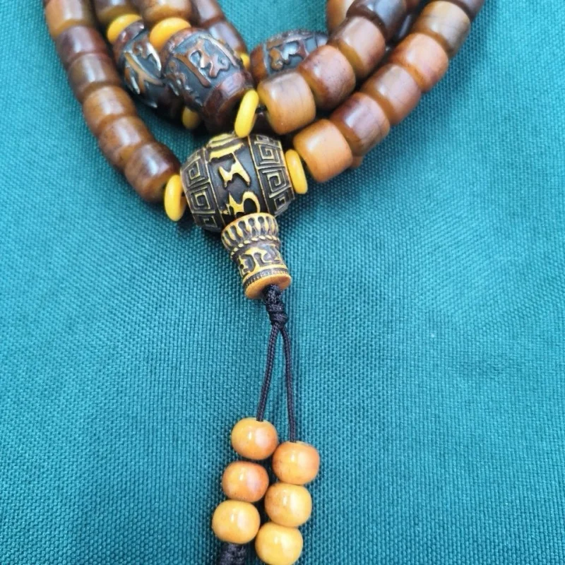 Natural Yak Bone Vintage Distressed and Cracked Bead Bracelet, 108 Beads, 10*8, with Accessories, Decorative Buddhist P