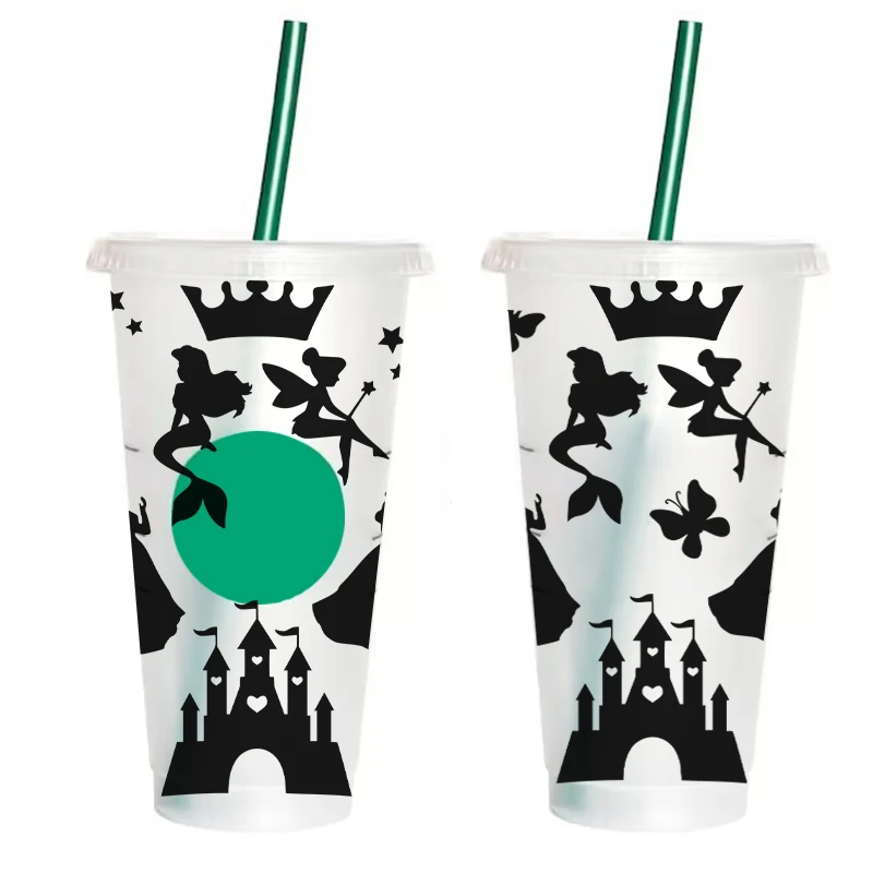 Princesses VINYL STICKER Coffee Full Wrap 24 oz Cold Cup Decals Decoration Removable Stickers For Girls Cup Cute Cup Sticker