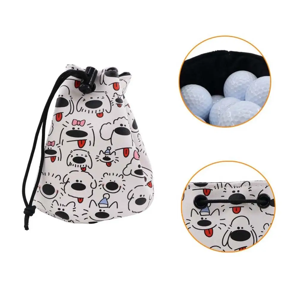 

Graffiti Puppy Golf Ball Storage Bag Waterproof Cute Practical Golf Ball Drawstring Pouch PU Leather Large Capacity