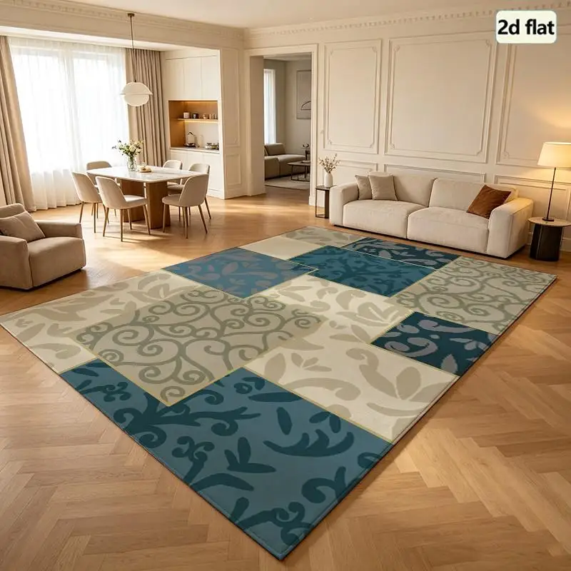 Vintage Floral Patchwork Carpet Flooring, Neutral Tone Square Area Rug for Apartment Decor