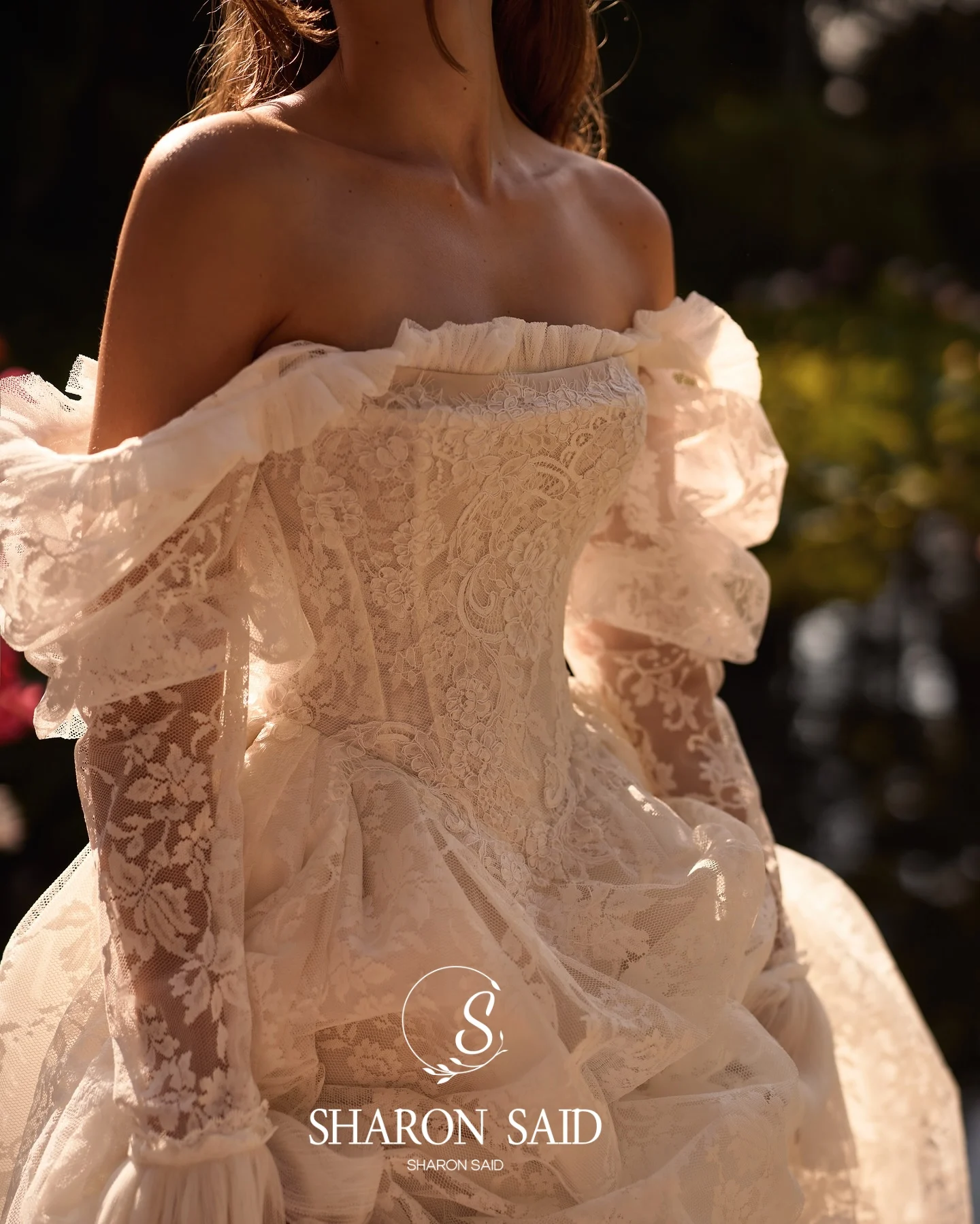 Sharon Said 2025 A-lijn Prinses Gebroken Wit Kant Trouwjurk Met Jasje Vintage Vierkante Kraag Bruidsjurk SW 119 Aangepast