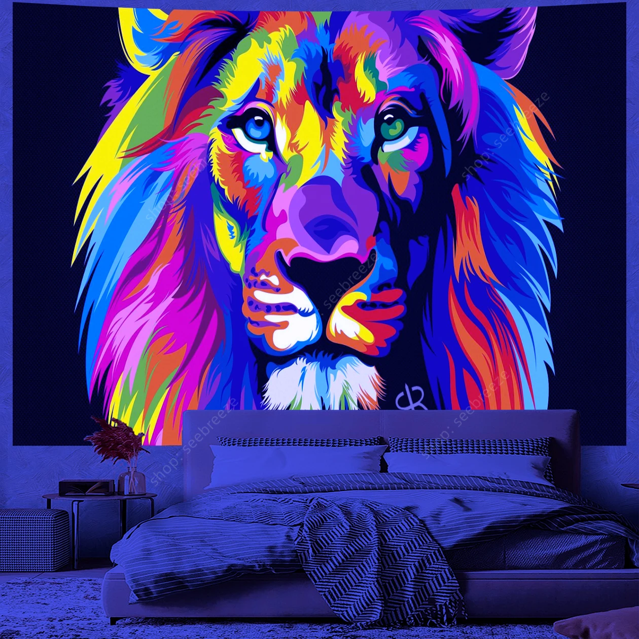 Psychedelic Animal Tapestry Cool Lion UV Reactive Tapestry Wall Hanging for Hippie Kawaii Room Decor Beach Towel Gift for Friend