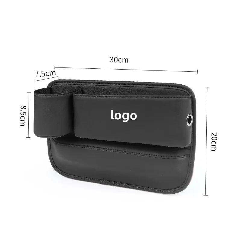 Caixa De Armazenamento De Fenda De Assento De Carro Com Suporte De Copo, PU Leather Universal Gap Organizer Bag, Caixa De Armazenamento Do Assento Lateral, Logotipo personalizado