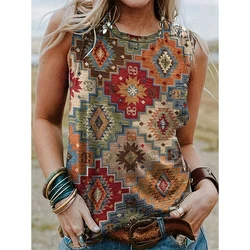Western Style Tank Tops Geometry 3D Print Summer Fashion Women O-Neck Vest Off Shoulder Y2k Sleeveless Camisole Woman Clothing