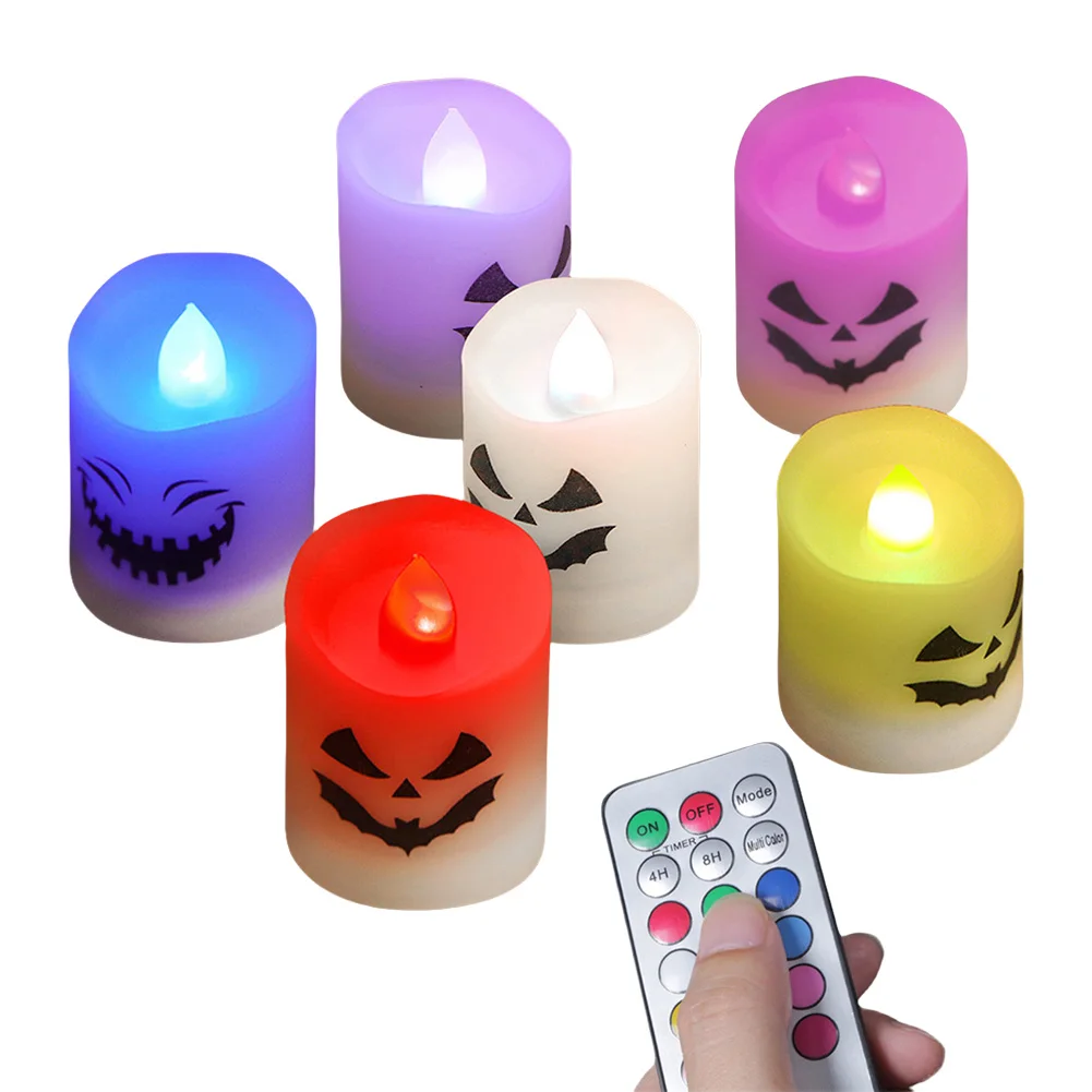 

12Pcs Halloween Spooky Flameless Candles Lamp with Remote Timer LED Ghost Candle Tealight Battery Operated Home Decoration