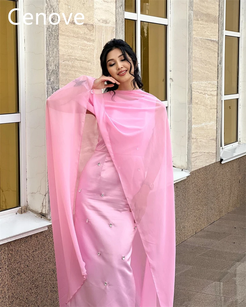 

Cenove Popular Pink O Neck Prom Dress Anke-Length With Short Sleeves And Shawl Yarn Evening Summer Party Dress For Women2023