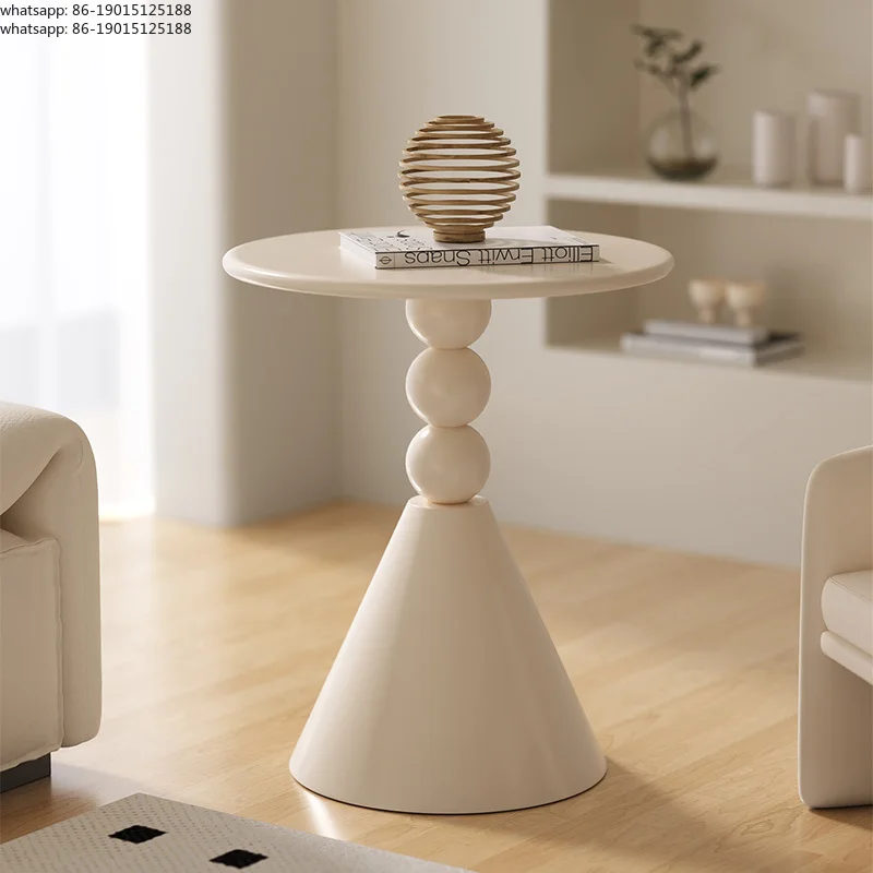 Living Room Side Table Compact Metal Round Coffee Table Cream-colored Couch End Table Iron Sofa Corner Desk