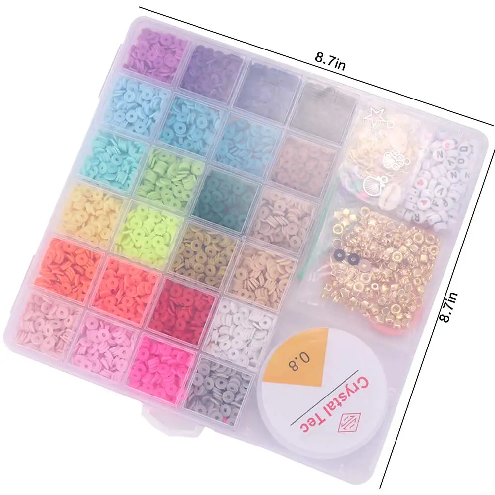Mit Alphabet-Perlen, Polymer-Ton-Perlen-Set, Ton-Scheiben-Perlen, gemischte Farben, flache runde Abstandshalter-Perlen, Bohemian-Weichkeramik – Detail 2