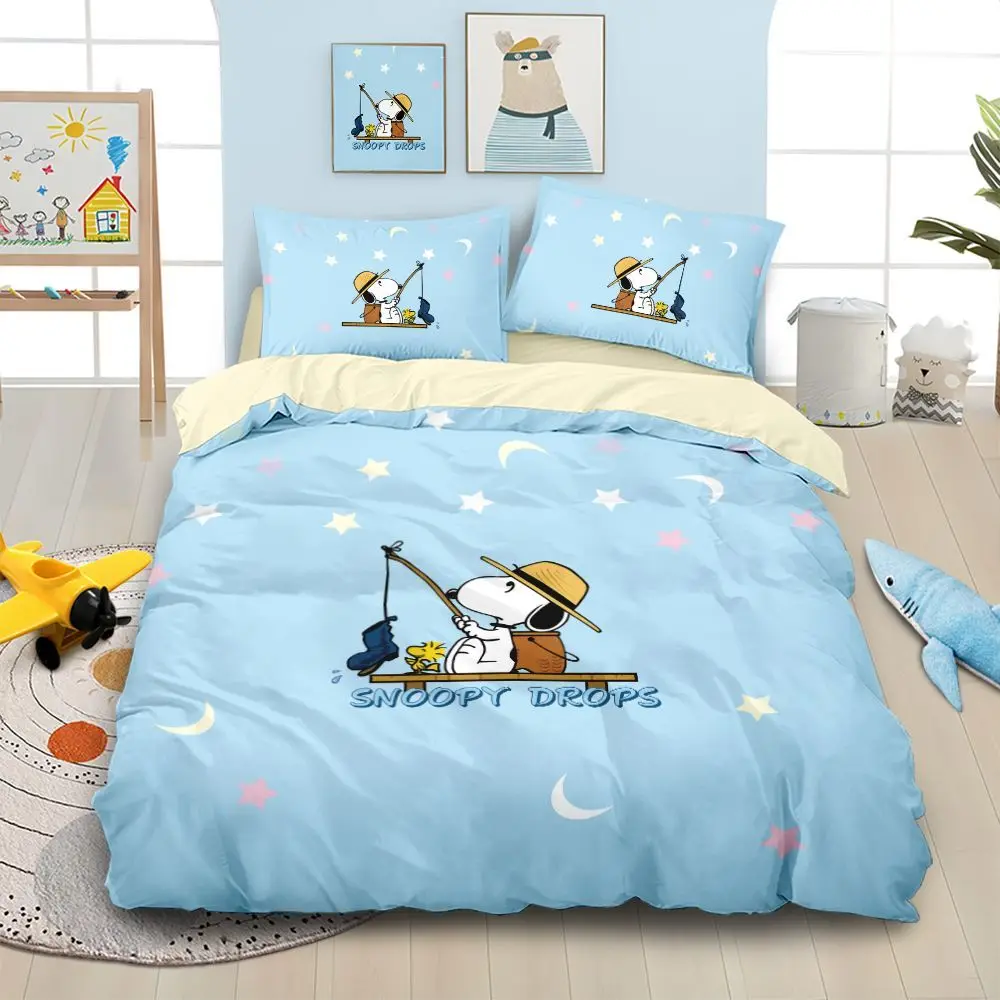 Original Double-sided Cotton Snoopy Four-piece Set 100% Cotton Cartoon Children's Bed Sheet Quilt Cover Pillowcase