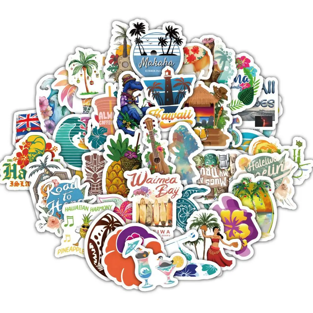 60Pcs Hawaii Summer Beach Vacation Style Cartoon Sticker DIY Phone Laptop Luggage Skateboard Graffiti Decals Fun for Kids Gift