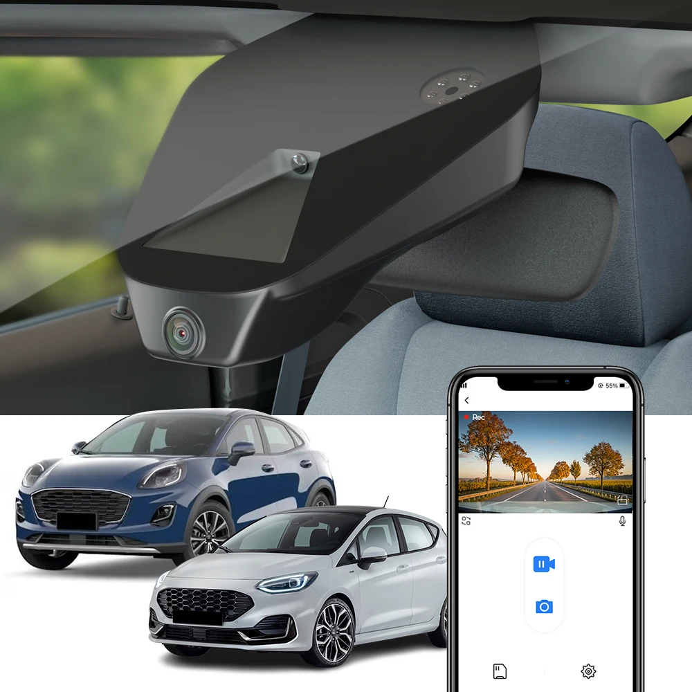 Fitcamx 4K Dash Cam for Ford Fiesta 2013-2023 & Puma 2018-2026, Car Camera, OEM Look Video Recorder, Loop Recording, WDR