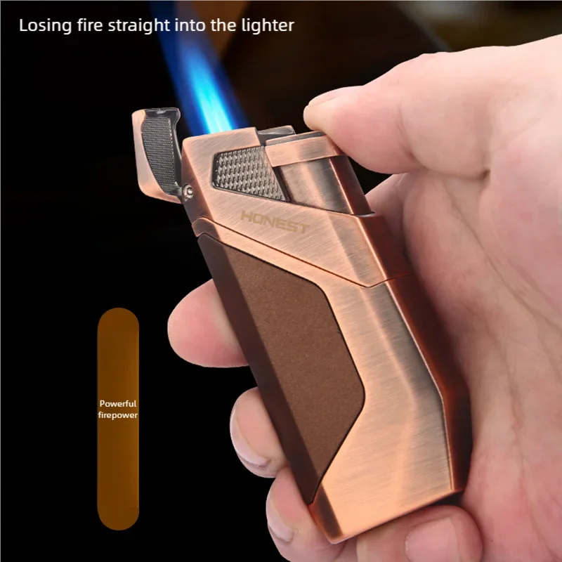 

Двойная прямая металлическая зажигалка с отверстием для сигар, аксессуары для курения, надувная ветрозащитная зажигалка, бизнес-легкая роскошь