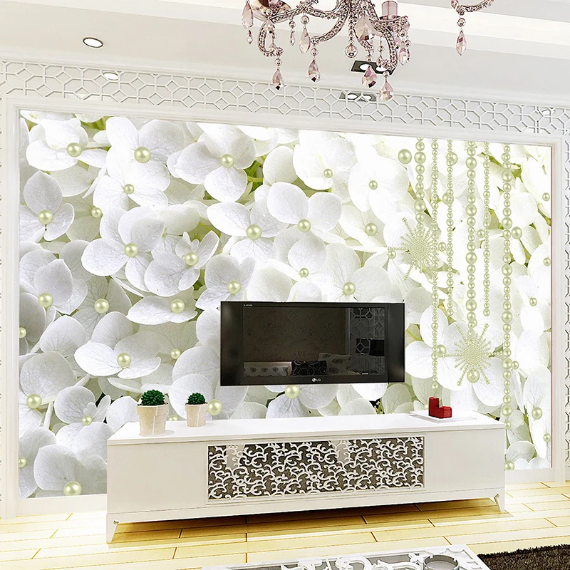 Customized products Modern Abstract White Pearl Jewelry Flowers 3D Stereo Mural Wallpaper Living Room Bedroom Backdrop Art 8d