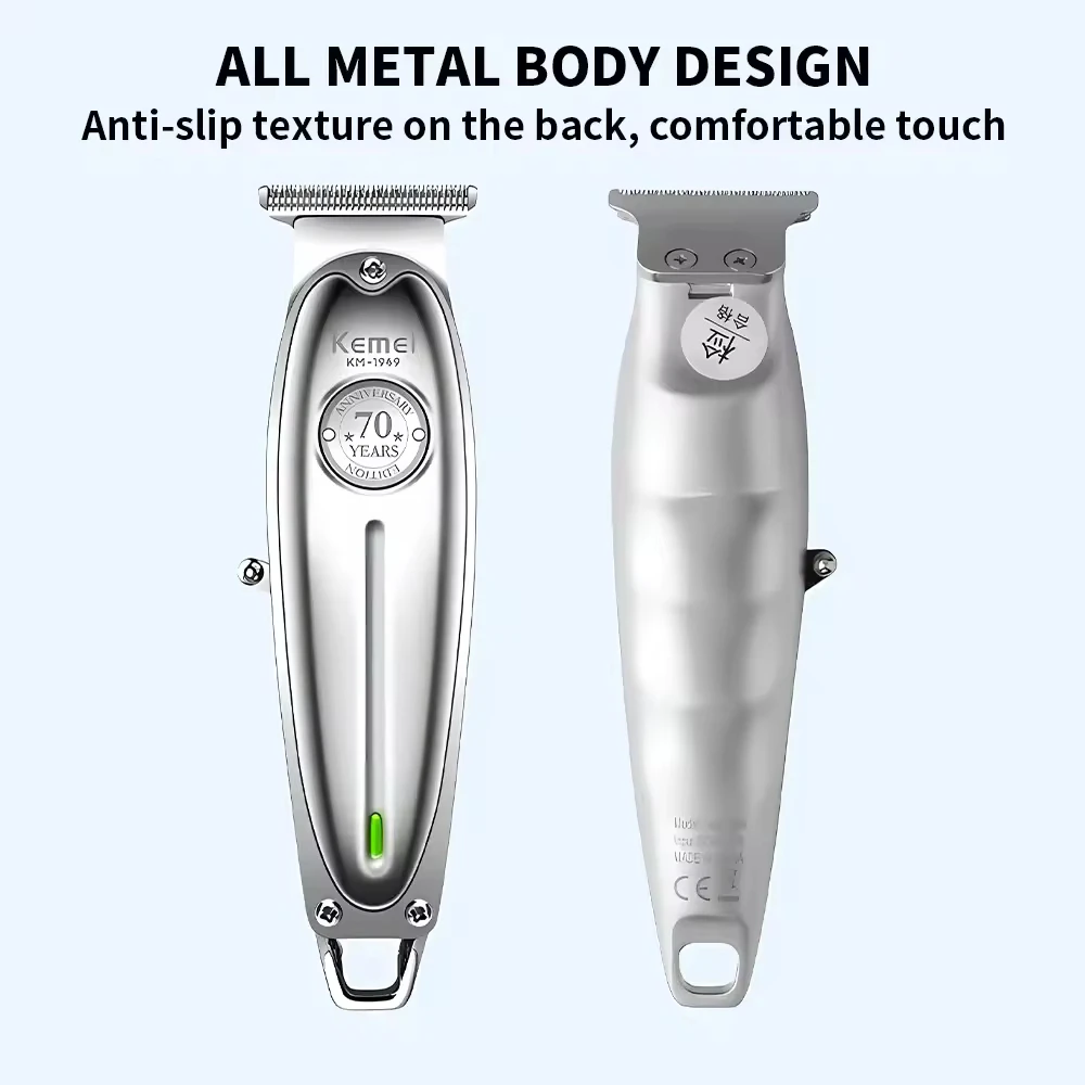 Kemei Professional Electric Hair Clipper Aviation Aluminium Alloy Fuselage Barber Carbon Steel Cutter USB Charge Trimmer KM-1949