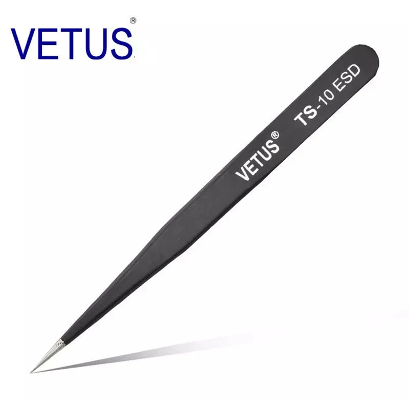 Vetus Tweezers Stainless Steel Anti-Static Hair Plucking Tip Elbow Flat Head Digital Repair Set